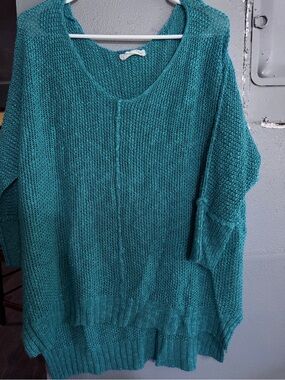Women’s V-Neck Loose Knit Sweater in Teal